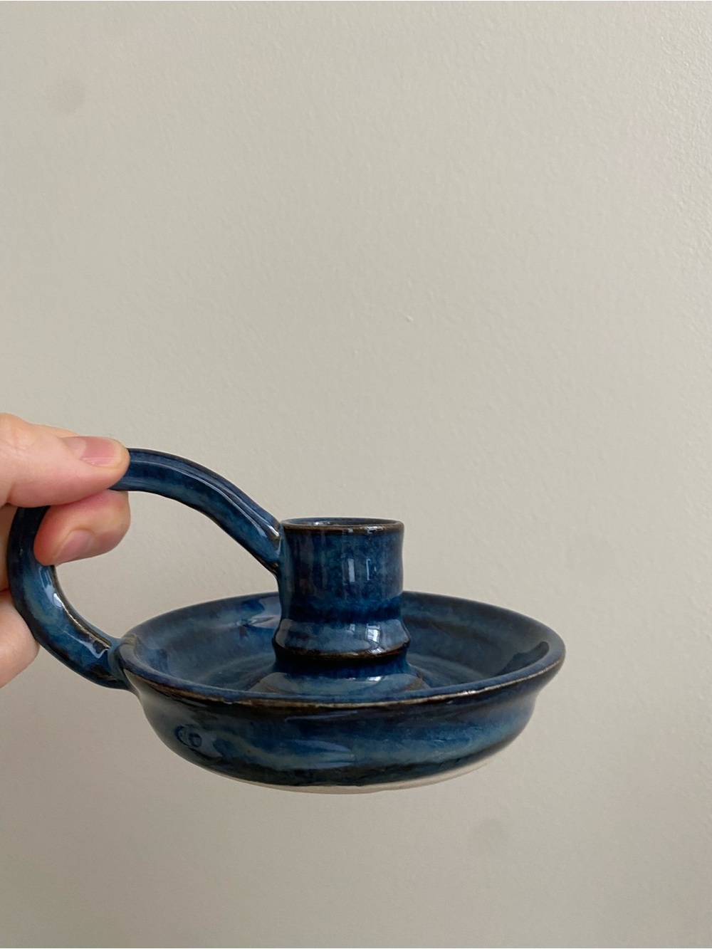 Handmade Deep Blue Ceramic Chamberstick Candle Holder